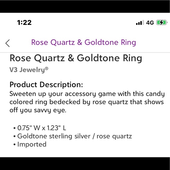 NWT Rose Quartz & Goldtone ring Size 6 - Picture 4 of 4